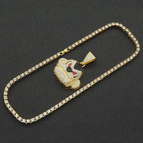 One pc rhinestones decor monkey head pendant single drill necklace(length:50cm)