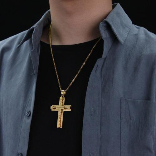 One pc stainless steel fashion punk cross pendant necklace(length:55cm)
