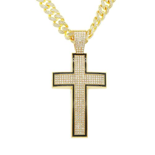 One pc full rhinestones decor hip hop cross pendant necklace(length:50cm)