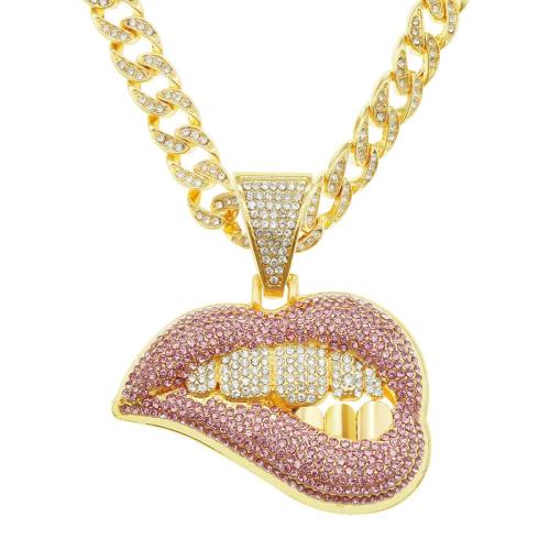 One pc full rhinestones decor lips teeth pendant necklace(length:50cm)