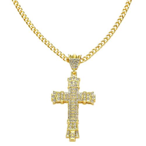 One pc full rhinestones decor cross pendant necklace(length:58cm)