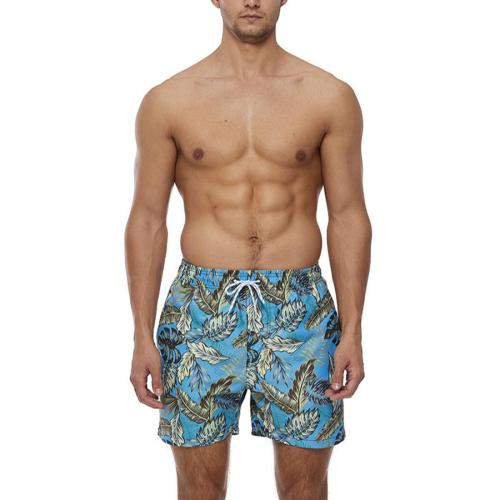 Beach plus size non-stretch leaf print surfing beach shorts with lined