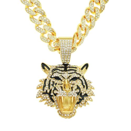 One pc full rhinestones decor tiger head pendant necklace(length:50cm)