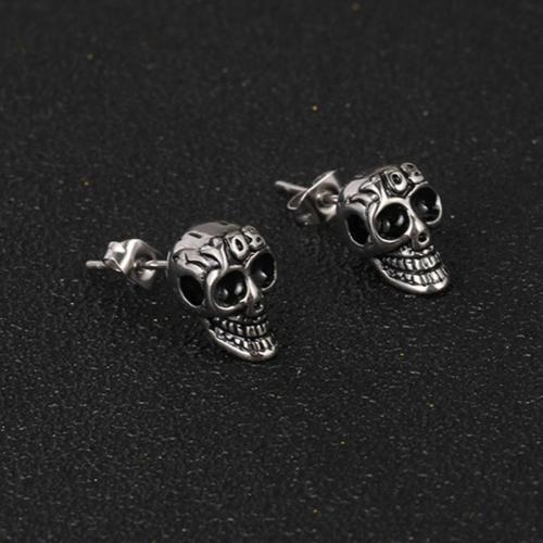 One pair titanium steel gothic style retro skull decor earrings(width:0.7cm)