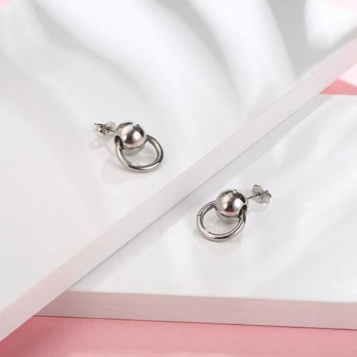One pair silver metal ring decor punk earrings(width:1.4cm)