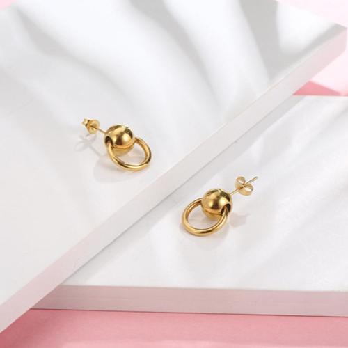 One pair gold metal ring decor punk earrings(width:1.4cm)