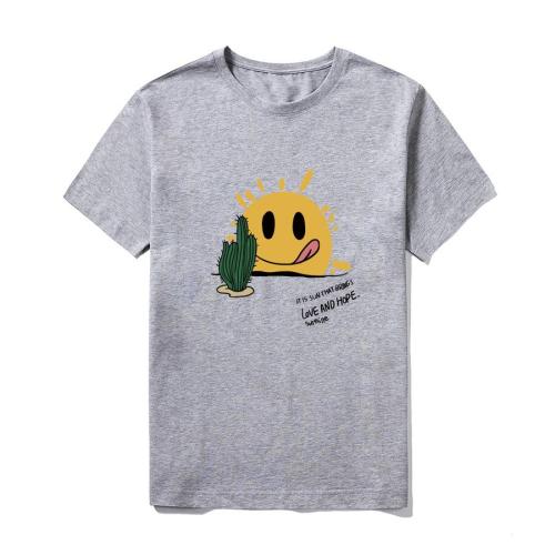 Casual plus size slight stretch sun cactus letter printing short sleeve t-shirt