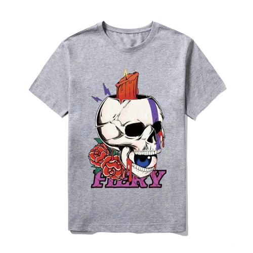 Casual plus size slight stretch candle skull printing short sleeve t-shirt