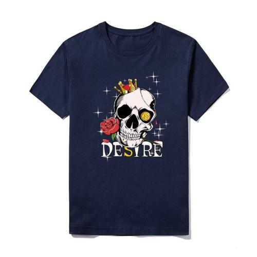 Casual plus size slight stretch rose skull letter printing short sleeve t-shirt