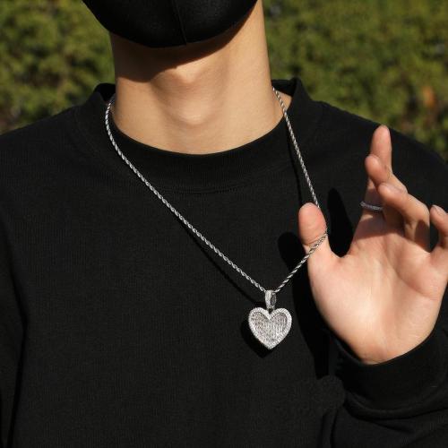 One pc hip hop rhinestone stainless steel heart shape necklace (length:60cm)