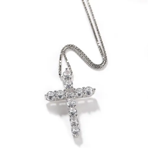 One pc hip hop rhinestone cross pendant necklace (length:45.72cm)
