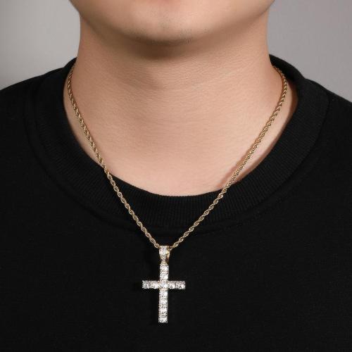 One pc hip hop rhinestone side luminous cross necklace(length:45cm)