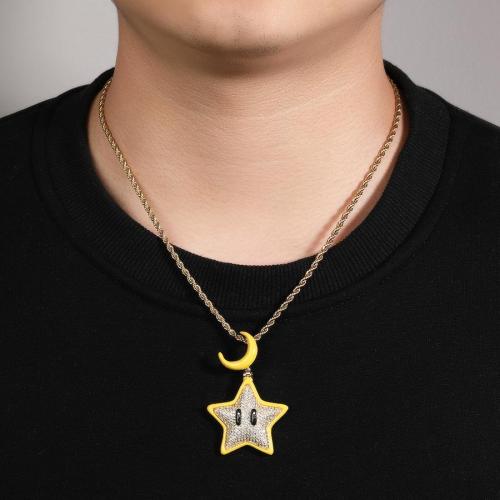 One pc hip hop luminous stars moon rhinestone necklace(length:60cm)