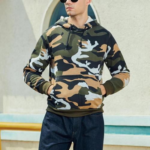 Casual plus size non-stretch camo printing pocket sweatshirts