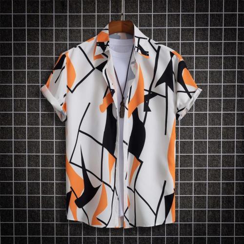 Casual plus size non-stretch batch printing button short-sleeved shirt