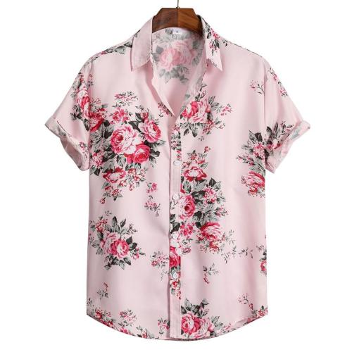 Casual plus size non-stretch peony printing single-breasted shirt