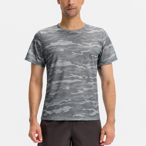 Sports plus size slight stretch camo print quick dry breathable run t-shirt