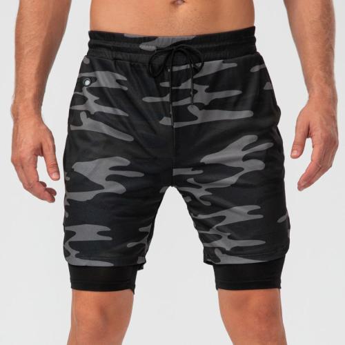 Sport plus size slight stretch camo print fake two-piece set quick dry shorts