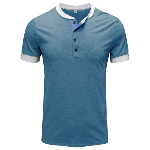 Casual plus size slight stretch contrast color button short sleeve t-shirt