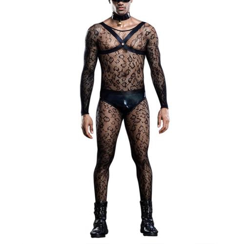 Slight stretch pu mesh see-through cat man cosplay costume(with fitting )