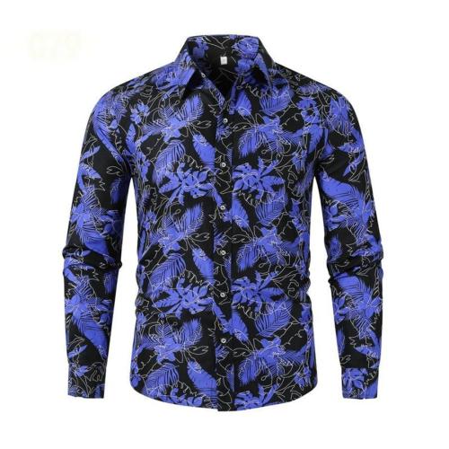 Casual plus size non-stretch single breasted feather batch printing shirts
