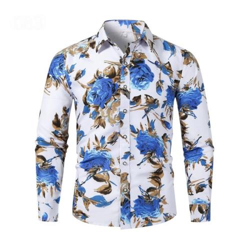 Casual plus size non-stretch single breasted flowers batch printing shirts