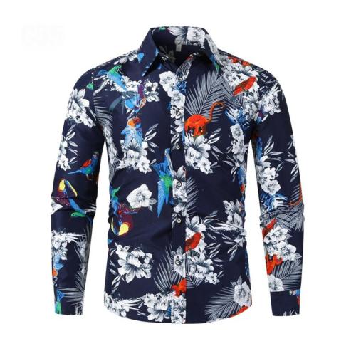 Casual plus size non-stretch single breasted flowers batch printing shirts#1