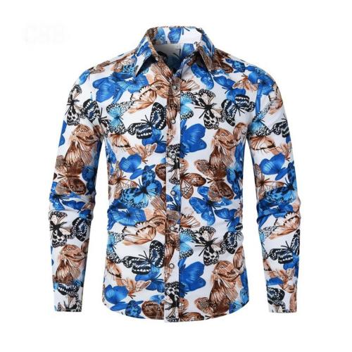 Casual plus size non-stretch single breasted butterfly batch printing shirts