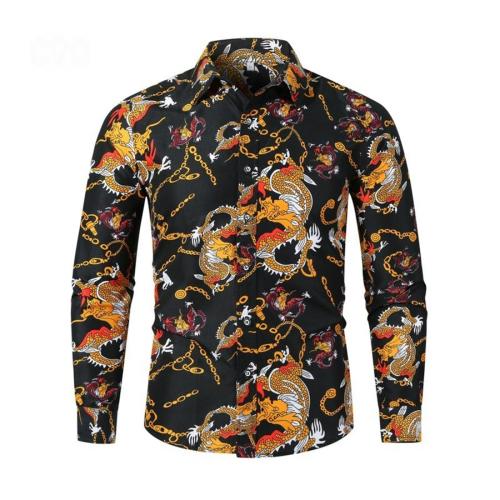 Casual plus size non-stretch single breasted dragon totem batch printing shirts