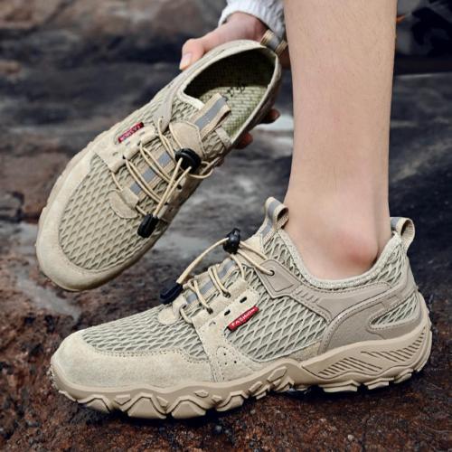 Stylish 3-colors pu non-slip mesh breathable outdoor hiking sneakers