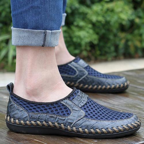 Casual 4-colors crocodile pattern breathable low top mesh loafers