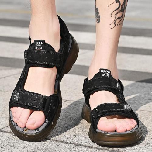 Casual 2-colors pu breathable hollow non-slip velcro sandals