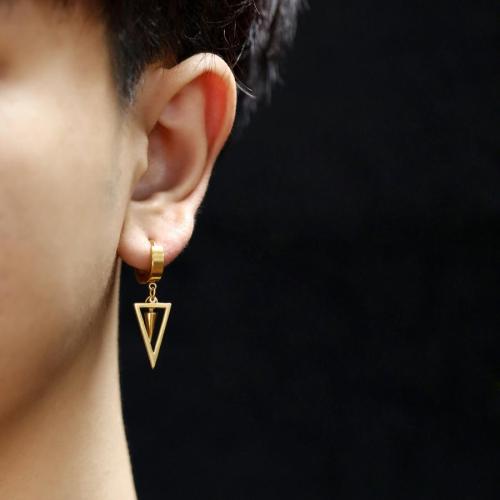 One pair hip hop stainless steel triangular cone hoop earrings(length:38mm)