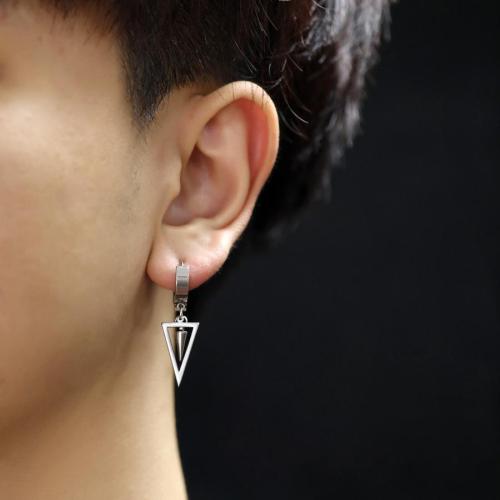 One pair hip hop stainless steel triangular cone earrings(length:38mm)