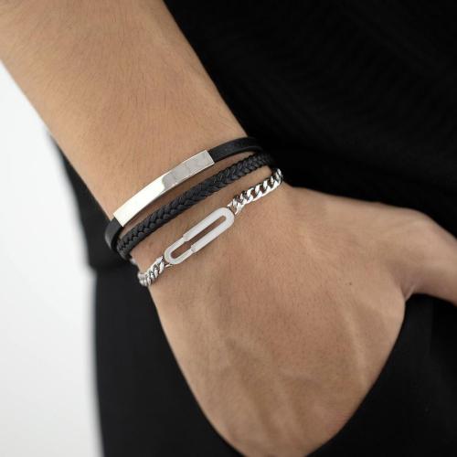 One pc hip hop stainless steel leather chain bracelets(length:210mm)