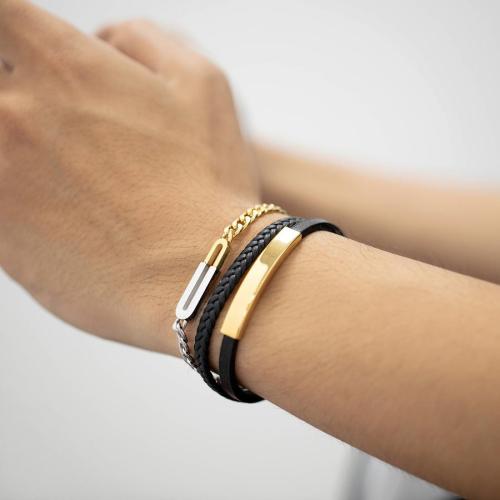One pc hip hop stainless steel leather gold chain bracelets(length:210mm)