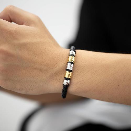 One pc hip hop stainless steel leather bead bracelets(length:210mm)