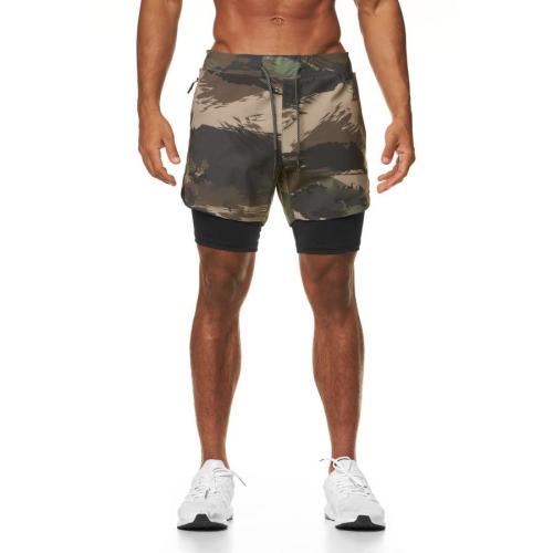 Sport plus size slight stretch camo print double layer shorts size run small