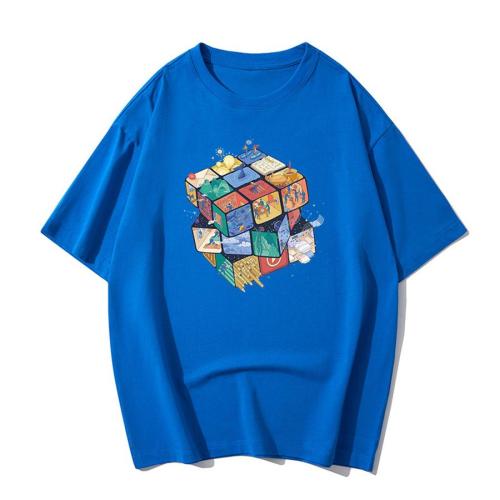 Casual plus size slight stretch magic cube print cotton t-shirt size run small