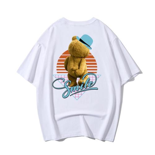 Casual plus size slight stretch letter teddy bear print t-shirt size run small