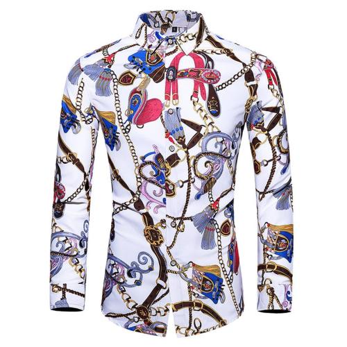 Casual plus size non-stretch button batch printing shirt size run small