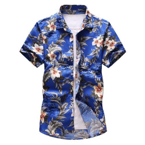 Casual plus size non-stretch button flower batch printing shirt size run small