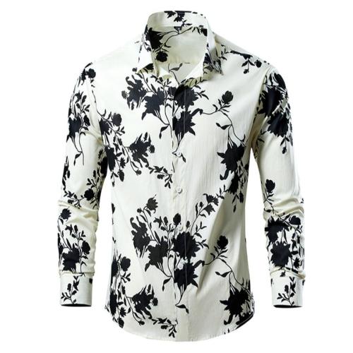 Casual plus size non-stretch long sleeve flower print shirt size run small
