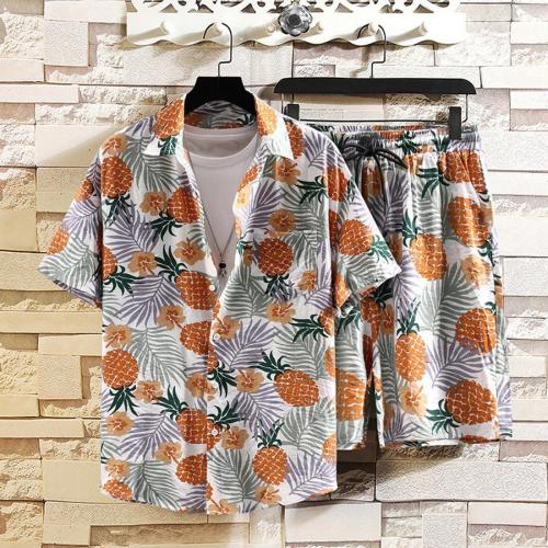 Casual plus size non-stretch pineapple printing shorts sets(no underwear)