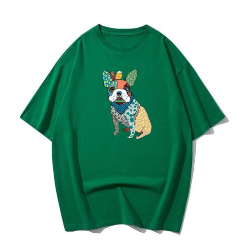 Casual plus size slight stretch dots dog print cotton t-shirt size run small