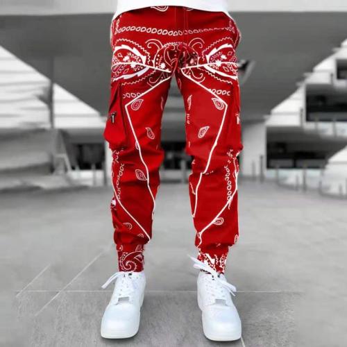 High street plus size non-stretch 5 colors paisley graphic print cargo pants