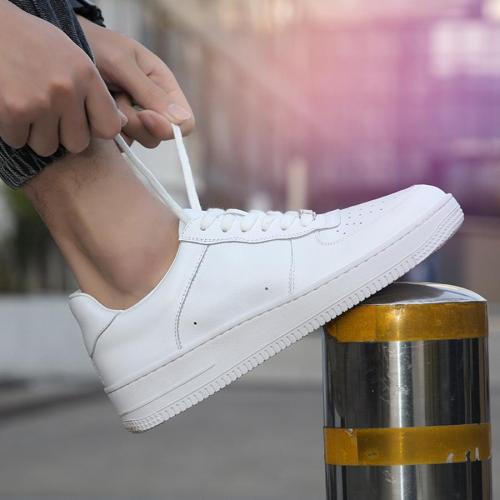 Casual solid color breathable low-top lace-up all-match white shoes
