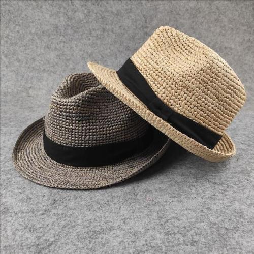 One pc contrast color decor adjustable raffia hat 59-61cm