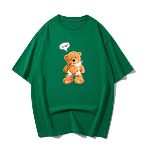 Casual plus size slight stretch letter teddy bear print t-shirt size run small