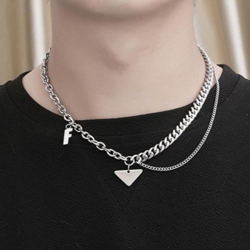 One pc hip hop titanium steel letter triangle pendant necklace(length:60cm)